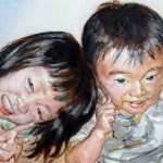 男の子と女の子を描いた肖像画・似顔絵の依頼作品（油絵）